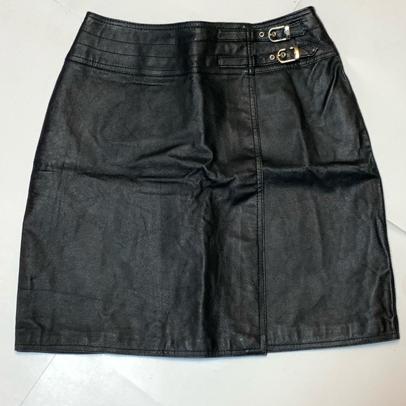 Newport News Dresses & Skirts - Newport News 100% Leather Wrap Front Buckle Closure Skirt Black Size 10